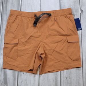 NEW Huk Creekbed Cargo Shorts - Size M - Orange Lightweight Fishing Belted